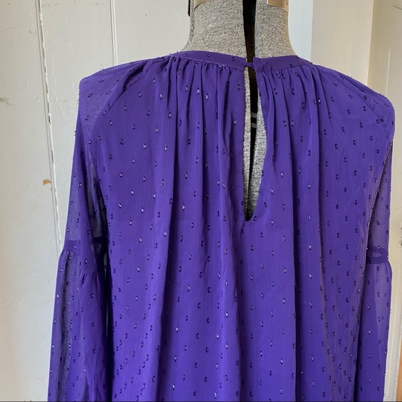 Michael Kors Purple Shimmer Cut Swiss Dot Peasant Top - Picture 10 of 15